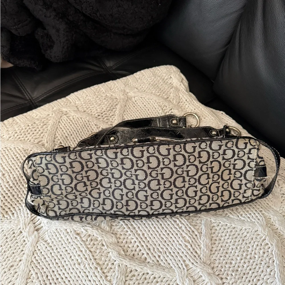 Guess Black and Gray Monogram Shoulder Bag with Silver Hardware - Picture 6 of 9